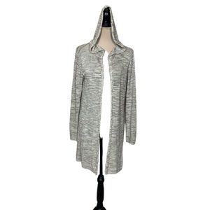 EUC Chico’s Hooded Open Front Cardigan Sweater Gold Metallic Ribbed (A1)